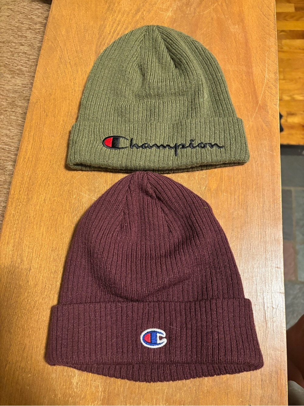Champion Men’s Knit Beanie Duo in Olive Green and Burgundy